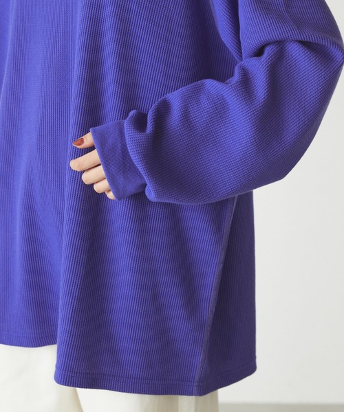 forksy.(フォルクシー)の「【forksy.】ワッフル配色ステッチラグランロングTシャツ(Tシャツ/カットソー・レディース・ブラック/パープル/グレー/オフホワイト/アイボリー/ピンク/ホワイト×ブラック/ブルー/グレー系/ホワイト×ネイビー/ブラック系・FREE)」の16枚目の写真