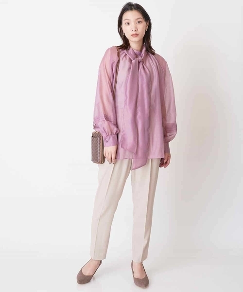 a.v.v（アーヴェヴェ）の「【マルチウェイ】リボンボウタイ付きシアーブラウス（シャツ/ブラウス・レディース・ピンク/ブラック/ベージュ・38/40/36/42/34）」の9枚目の写真