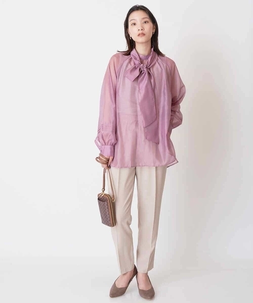 a.v.v（アーヴェヴェ）の「【マルチウェイ】リボンボウタイ付きシアーブラウス（シャツ/ブラウス・レディース・ピンク/ブラック/ベージュ・38/40/36/42/34）」の10枚目の写真