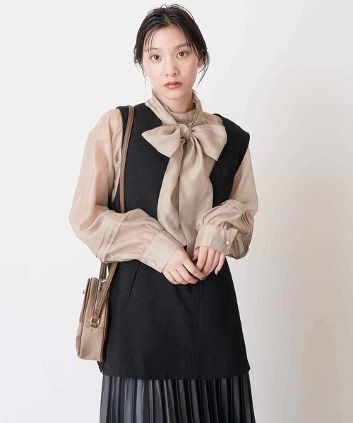 a.v.v（アーヴェヴェ）の「【マルチウェイ】リボンボウタイ付きシアーブラウス（シャツ/ブラウス・レディース・ピンク/ブラック/ベージュ・38/40/36/42/34）」の11枚目の写真