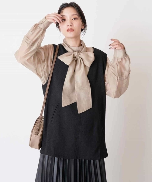 a.v.v（アーヴェヴェ）の「【マルチウェイ】リボンボウタイ付きシアーブラウス（シャツ/ブラウス・レディース・ピンク/ブラック/ベージュ・38/40/36/42/34）」の12枚目の写真