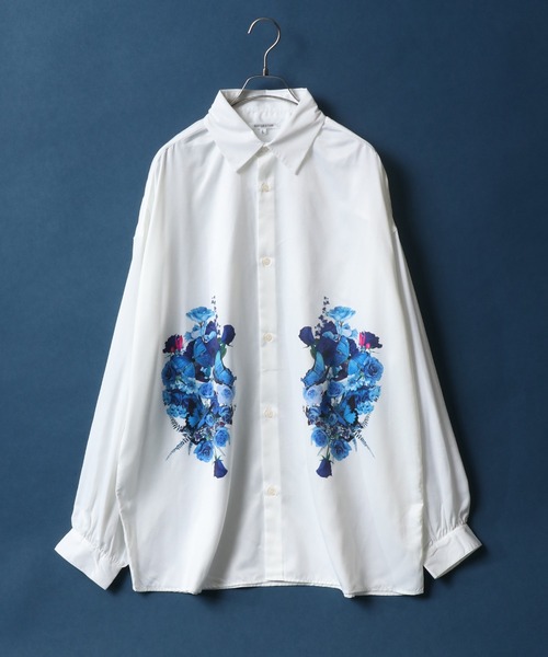 ANPAS(アンパス)の「Flower Print Oversize Balloon Sleeve Shirt/花柄 オーバーサイズ バルーンスリーブ シャツ(シャツ/ブラウス・メンズ・ホワイト/ブラック・M/L)」の10枚目の写真