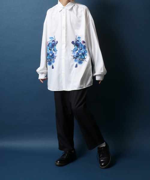 ANPAS(アンパス)の「Flower Print Oversize Balloon Sleeve Shirt/花柄 オーバーサイズ バルーンスリーブ シャツ(シャツ/ブラウス・メンズ・ホワイト/ブラック・M/L)」の15枚目の写真