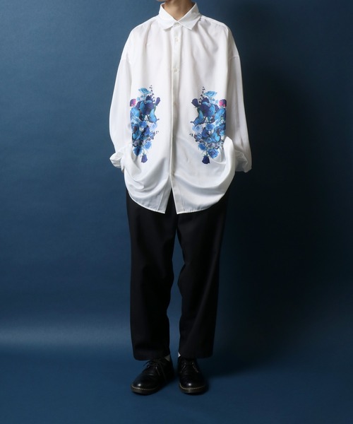 ANPAS(アンパス)の「Flower Print Oversize Balloon Sleeve Shirt/花柄 オーバーサイズ バルーンスリーブ シャツ(シャツ/ブラウス・メンズ・ホワイト/ブラック・M/L)」の14枚目の写真