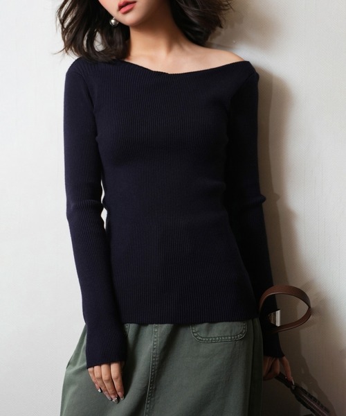 SAISON DE PAPILLON（セゾンドパピヨン）の「イレギュラーネックニットプルオーバー（ニット/セーター・レディース・ホワイト/ブラック/カーキ/グレー/ベージュ/ピンク/ネイビー/ブルー・M/L）」の6枚目の写真