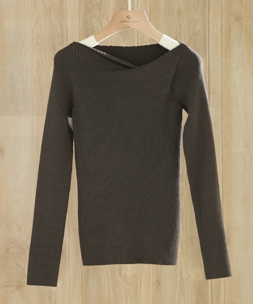 SAISON DE PAPILLON（セゾンドパピヨン）の「イレギュラーネックニットプルオーバー（ニット/セーター・レディース・ホワイト/ブラック/カーキ/グレー/ベージュ/ピンク/ネイビー/ブルー・M/L）」の9枚目の写真