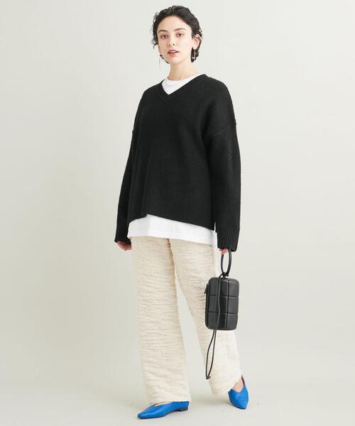 【WEB限定】キャメルミックスVネックワイドニットプルオーバー-ウォッシャブル-