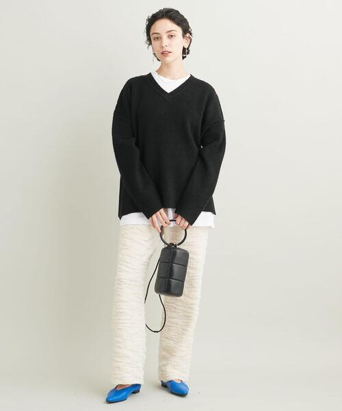 【WEB限定】キャメルミックスVネックワイドニットプルオーバー-ウォッシャブル-