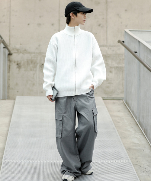 neos(ネオス)の「【neos -addictive design-】ルーズシルエット 畦編み ドライバーズ セーター ジップ ニット カーディガン(カーディガン/ボレロ・メンズ・ブラック/ベージュ/オフホワイト/ピンク/グレー・MEDIUM/LARGE)」の8枚目の写真