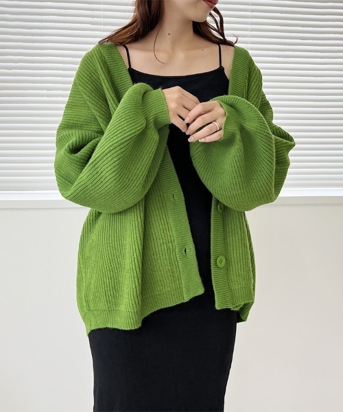 Doux Belle(ドゥーベル)の「リブニットカーディガン Vネック(ニット/セーター・レディース・ライトグレー/ブラック/ベージュ/グリーン/グレイッシュベージュ・FREE)」の16枚目の写真