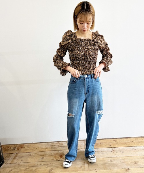 Kotoe(コトエ)の「レオパード柄 シャーリング ギャザーシャツ トップス ひょう柄 キャンディスリーブブラウス(シャツ/ブラウス・レディース・レオパード・M/L)」の15枚目の写真