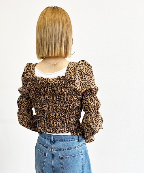 Kotoe(コトエ)の「レオパード柄 シャーリング ギャザーシャツ トップス ひょう柄 キャンディスリーブブラウス(シャツ/ブラウス・レディース・レオパード・M/L)」の16枚目の写真