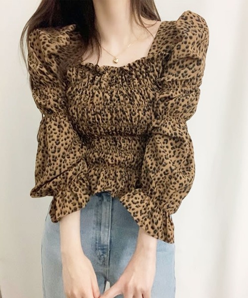 Kotoe(コトエ)の「レオパード柄 シャーリング ギャザーシャツ トップス ひょう柄 キャンディスリーブブラウス(シャツ/ブラウス・レディース・レオパード・M/L)」の19枚目の写真