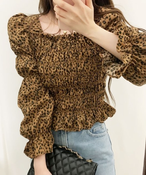 Kotoe(コトエ)の「レオパード柄 シャーリング ギャザーシャツ トップス ひょう柄 キャンディスリーブブラウス(シャツ/ブラウス・レディース・レオパード・M/L)」の20枚目の写真