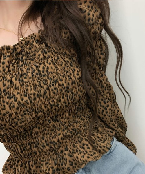 Kotoe(コトエ)の「レオパード柄 シャーリング ギャザーシャツ トップス ひょう柄 キャンディスリーブブラウス(シャツ/ブラウス・レディース・レオパード・M/L)」の22枚目の写真