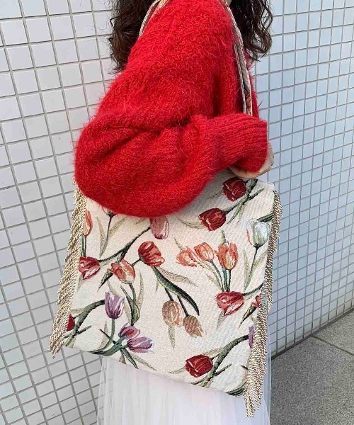 Casselini（キャセリーニ）の「Casselini(キャセリーニ)フラワージャガードトート（トートバッグ・レディース・ブラウン/イエロー/ブルー/アイボリー・FREE）」の2枚目の写真