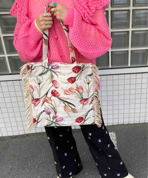 Casselini（キャセリーニ）の「Casselini(キャセリーニ)フラワージャガードトート（トートバッグ・レディース・ブラウン/イエロー/ブルー/アイボリー・FREE）」の14枚目の写真