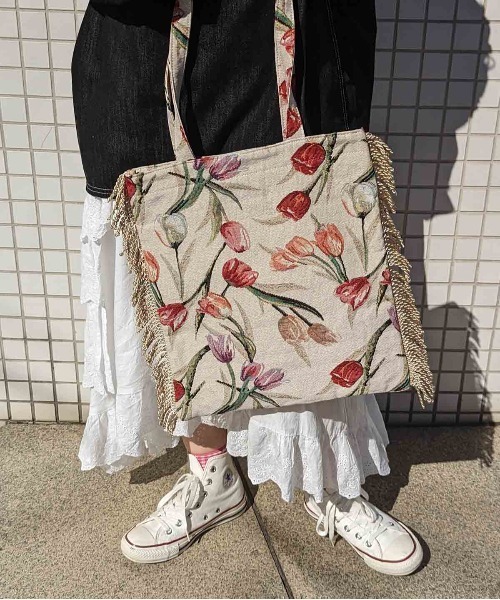 Casselini（キャセリーニ）の「Casselini(キャセリーニ)フラワージャガードトート（トートバッグ・レディース・ブラウン/イエロー/ブルー/アイボリー・FREE）」の18枚目の写真