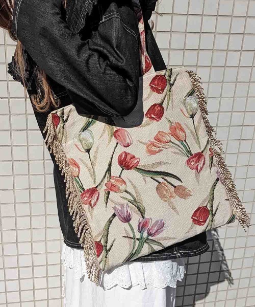 Casselini（キャセリーニ）の「Casselini(キャセリーニ)フラワージャガードトート（トートバッグ・レディース・ブラウン/イエロー/ブルー/アイボリー・FREE）」の19枚目の写真