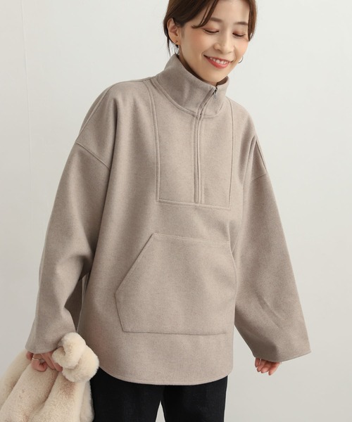 URBAN RESEARCH DOORS（アーバンリサーチドアーズ）の「『セットアップ対応』 メルトンライクハーフジッププルオーバー（Tシャツ/カットソー・レディース・ベージュ/ネイビー・MEDIUM）」の5枚目の写真