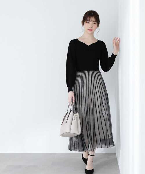 PROPORTION BODY DRESSING(プロポーションボディドレッシング)の「レース編みニットワンピース / 1213140303(ワンピース・レディース・ブラック/グレー・MEDIUM/SMALL)」の1枚目の写真