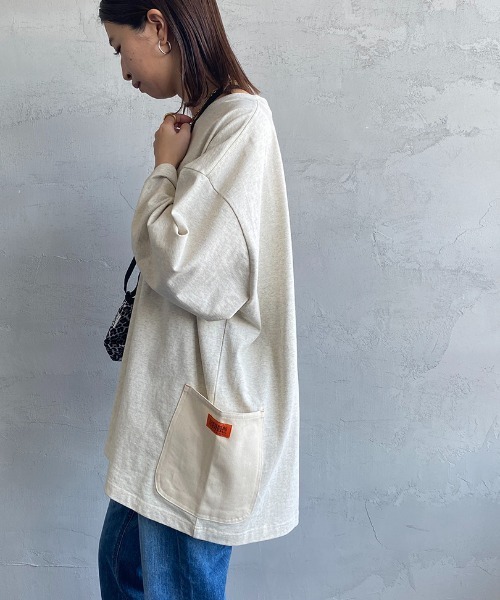 UNIVERSAL OVERALL（ユニバーサルオーバーオール）の「【FINEBOYS 9月号掲載】[UNIVERSAL OVERALL/ユニバーサルオーバーオール] 別注 7分袖 カバーオールTシャツ（Tシャツ/カットソー・レディース・ホワイト/ブラック/ベージュ/サックスブルー/オートミール・S/M/L）」の4枚目の写真