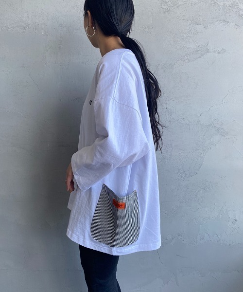 UNIVERSAL OVERALL（ユニバーサルオーバーオール）の「【FINEBOYS 9月号掲載】[UNIVERSAL OVERALL/ユニバーサルオーバーオール] 別注 7分袖 カバーオールTシャツ（Tシャツ/カットソー・レディース・ホワイト/ブラック/ベージュ/サックスブルー/オートミール・S/M/L）」の20枚目の写真