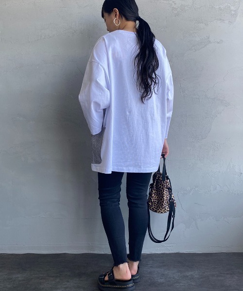 UNIVERSAL OVERALL（ユニバーサルオーバーオール）の「【FINEBOYS 9月号掲載】[UNIVERSAL OVERALL/ユニバーサルオーバーオール] 別注 7分袖 カバーオールTシャツ（Tシャツ/カットソー・レディース・ホワイト/ブラック/ベージュ/サックスブルー/オートミール・S/M/L）」の21枚目の写真