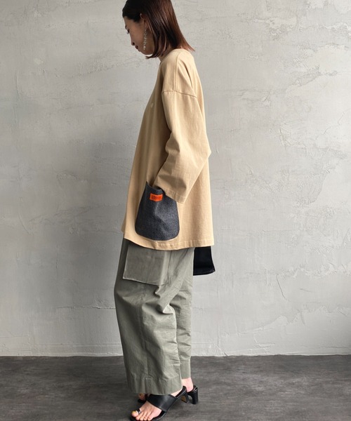 UNIVERSAL OVERALL（ユニバーサルオーバーオール）の「【FINEBOYS 9月号掲載】[UNIVERSAL OVERALL/ユニバーサルオーバーオール] 別注 7分袖 カバーオールTシャツ（Tシャツ/カットソー・レディース・ホワイト/ブラック/ベージュ/サックスブルー/オートミール・S/M/L）」の13枚目の写真