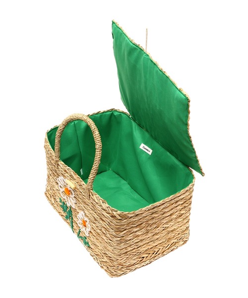 Casselini（キャセリーニ）の「Casselini 刺繍バスケットM 224-110802（かごバッグ・レディース・ホワイト・FREE）」の4枚目の写真