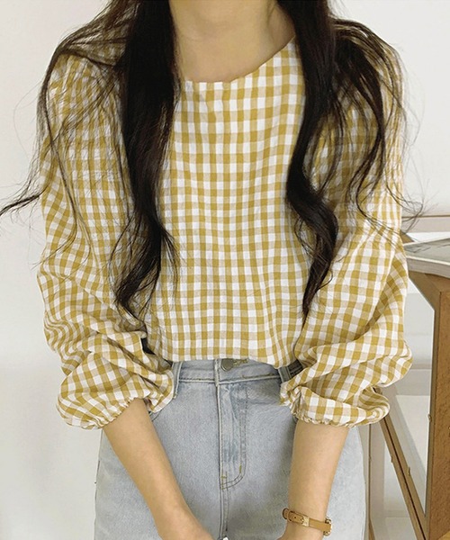 Amulet(アミュレット)の「ギンガムチェックブラウス(シャツ/ブラウス・レディース・イエロー/ブラック・M/L/XL)」の5枚目の写真