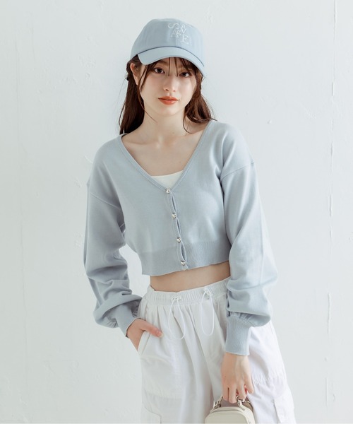 OLIVE des OLIVE(オリーブデオリーブ)の「ハートボタンクロップドカーディガン(カーディガン/ボレロ・レディース・レッド/オフホワイト/サックスブルー/ピンク/ブラック・FREE)」の21枚目の写真