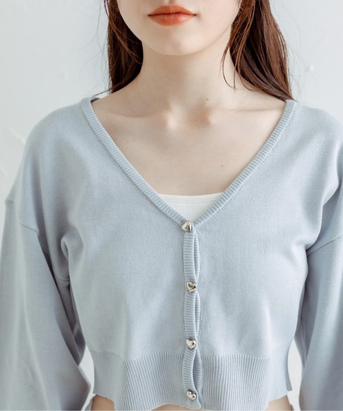 ハートボタンクロップドカーディガン（カーディガン/ボレロ）｜OLIVE