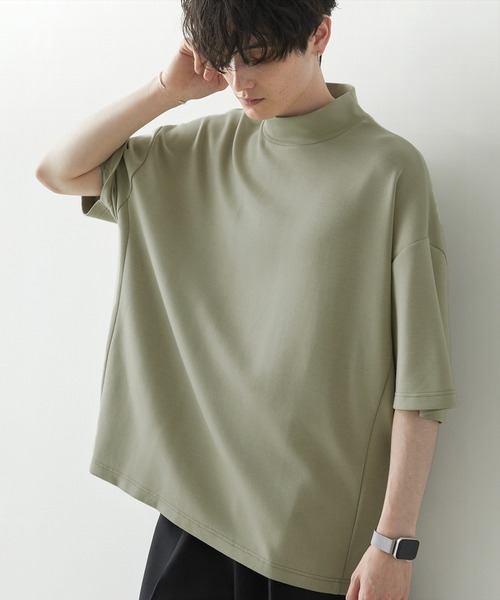 Anchor Smith（アンカー スミス）の「ハイポンチ モックネック ビッグシルエットドレープ半袖カットソー（Tシャツ/カットソー・メンズ・パープル/ブラック/チャコール/ライトグレー/グレイッシュベージュ/ホワイト・L/M）」の5枚目の写真