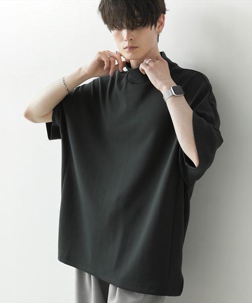 Anchor Smith（アンカー スミス）の「ハイポンチ モックネック ビッグシルエットドレープ半袖カットソー（Tシャツ/カットソー・メンズ・パープル/ブラック/チャコール/ライトグレー/グレイッシュベージュ/ホワイト・L/M）」の4枚目の写真