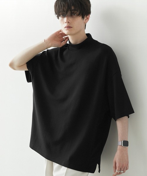 Anchor Smith（アンカー スミス）の「ハイポンチ モックネック ビッグシルエットドレープ半袖カットソー（Tシャツ/カットソー・メンズ・パープル/ブラック/チャコール/ライトグレー/グレイッシュベージュ/ホワイト・L/M）」の2枚目の写真