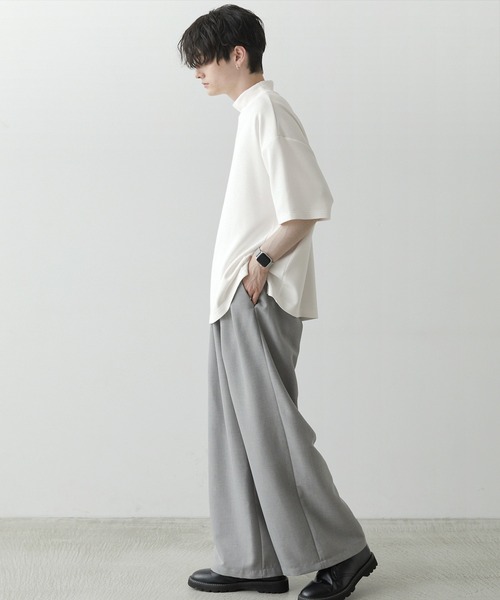 Anchor Smith（アンカー スミス）の「ハイポンチ モックネック ビッグシルエットドレープ半袖カットソー（Tシャツ/カットソー・メンズ・パープル/ブラック/チャコール/ライトグレー/グレイッシュベージュ/ホワイト・L/M）」の9枚目の写真