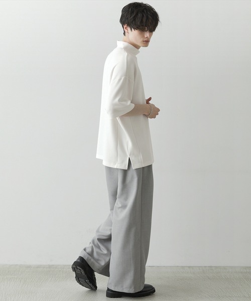 Anchor Smith（アンカー スミス）の「ハイポンチ モックネック ビッグシルエットドレープ半袖カットソー（Tシャツ/カットソー・メンズ・パープル/ブラック/チャコール/ライトグレー/グレイッシュベージュ/ホワイト・L/M）」の10枚目の写真