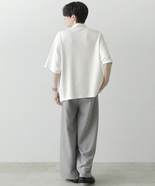 Anchor Smith（アンカー スミス）の「ハイポンチ モックネック ビッグシルエットドレープ半袖カットソー（Tシャツ/カットソー・メンズ・パープル/ブラック/チャコール/ライトグレー/グレイッシュベージュ/ホワイト・L/M）」の11枚目の写真