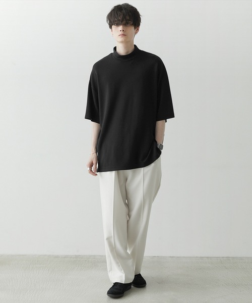 Anchor Smith（アンカー スミス）の「ハイポンチ モックネック ビッグシルエットドレープ半袖カットソー（Tシャツ/カットソー・メンズ・パープル/ブラック/チャコール/ライトグレー/グレイッシュベージュ/ホワイト・L/M）」の16枚目の写真