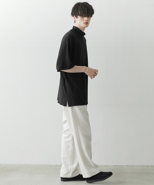 Anchor Smith（アンカー スミス）の「ハイポンチ モックネック ビッグシルエットドレープ半袖カットソー（Tシャツ/カットソー・メンズ・パープル/ブラック/チャコール/ライトグレー/グレイッシュベージュ/ホワイト・L/M）」の18枚目の写真