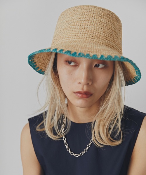 Vincent Pradier（ヴァンサンプラディエ）の「(VINCENT PRADIER)ラフィアバケットハット（ハット・レディース・グリーン/ブラック・FREE）」の2枚目の写真