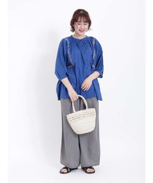 新品 サマンサモスモス blue 後リボン シフリー刺繍 総レース