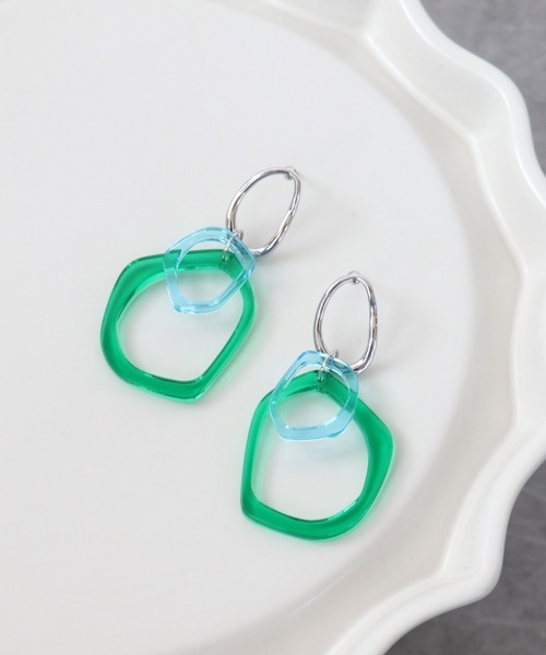 Three Four Time（ｽﾘｰﾌｫｰﾀｲﾑ）の「カラークリアフレームピアス（ピアス（両耳用）・レディース・ピンク/クリア/ブルー・FREE）」の2枚目の写真