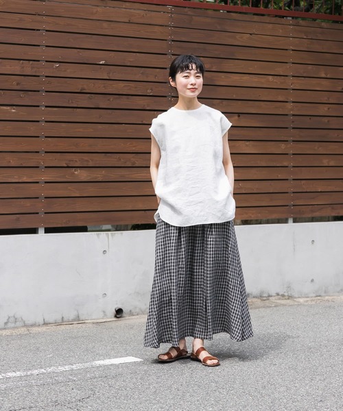最新コレックション かぐれ（カグレ）の「リネンクルーネックフレンチスリーブ トップス