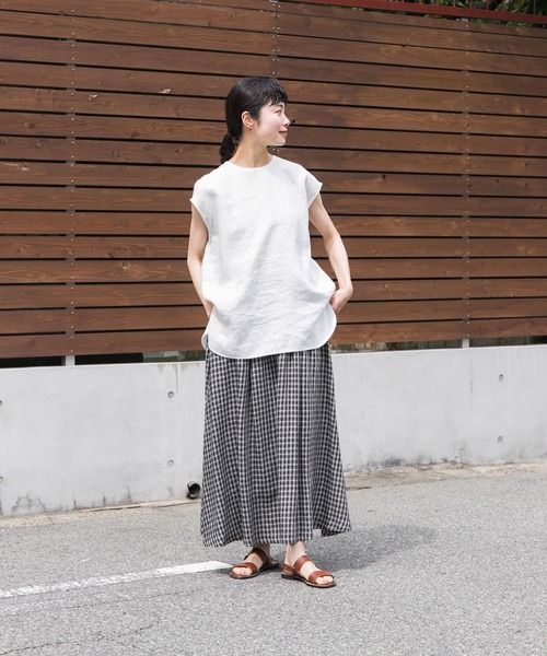 kagure かぐれ リネン混 クルーネックTシャツ 日本製 フリーサイズ かぐれ - kagure かぐれ リネン混 クルーネックTシャツ 日本製