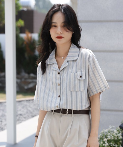 Vipoa（ヴィポア）の「French retro casual stripe shirt（シャツ/ブラウス・レディース・ブルー・FREE）」の7枚目の写真