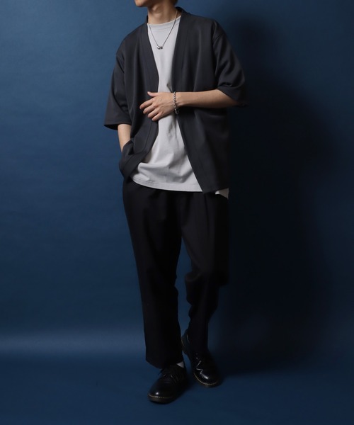 ANPAS（アンパス）の「Quick Dry Ponte Fabric Buttonless Cardigan/ドライ ポンチ 5分袖 ボタンレス カーディガン（カーディガン/ボレロ・メンズ・グレイッシュベージュ/ブラック/グリーン系その他/ブルー系その他・M/L/LL）」の20枚目の写真