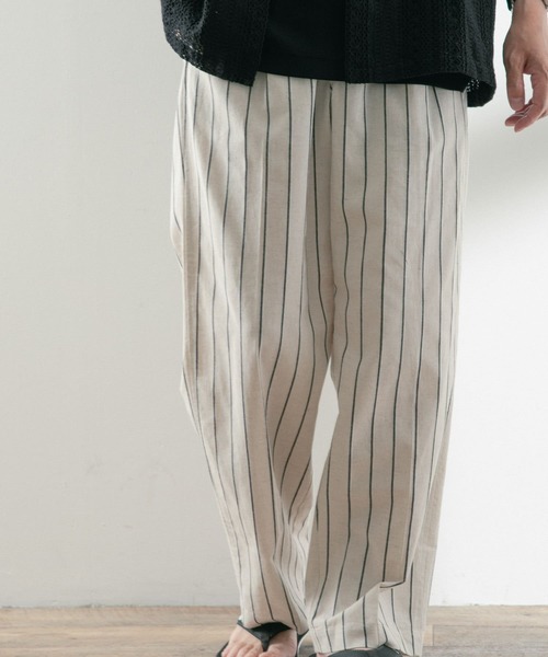 ITEMS URBANRESEARCH(アイテムズ アーバンリサーチ)の「コットンリネン ストライプパンツ(その他パンツ・メンズ・グリーン/ブラック/アイボリー・LARGE/MEDIUM)」の4枚目の写真
