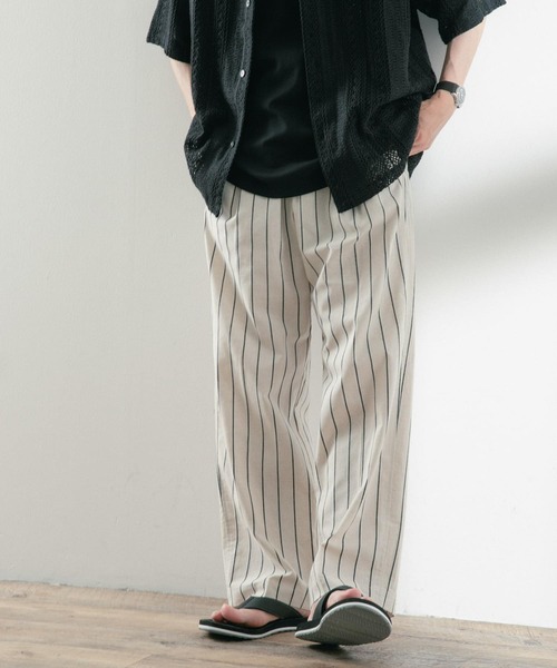 ITEMS URBANRESEARCH(アイテムズ アーバンリサーチ)の「コットンリネン ストライプパンツ(その他パンツ・メンズ・グリーン/ブラック/アイボリー・LARGE/MEDIUM)」の6枚目の写真